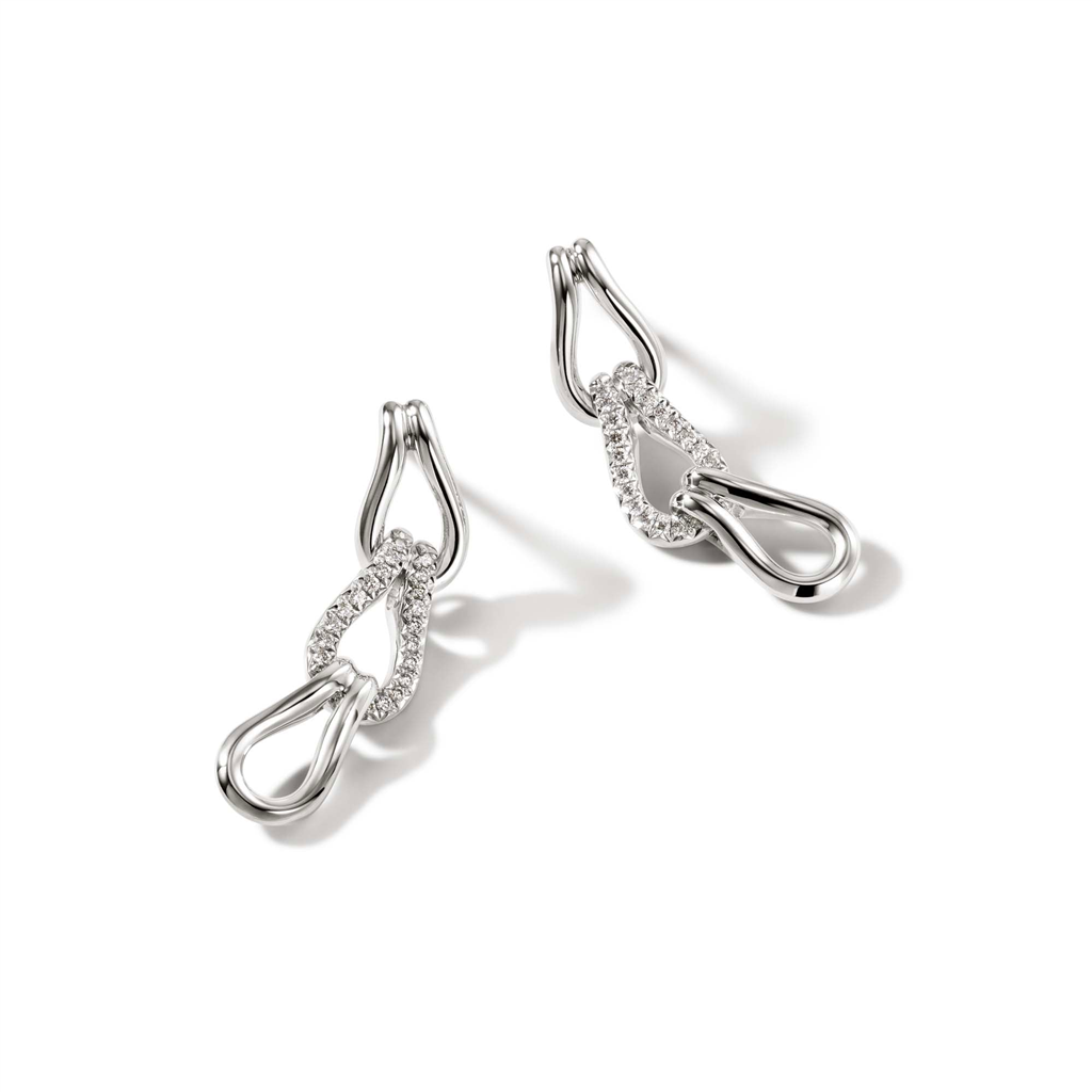Sterling Silver Diamond Accented Surf Link Earrings