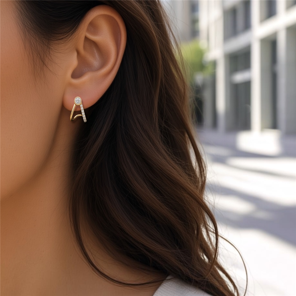 14KT Yellow Gold Diamond Huggie Earrings