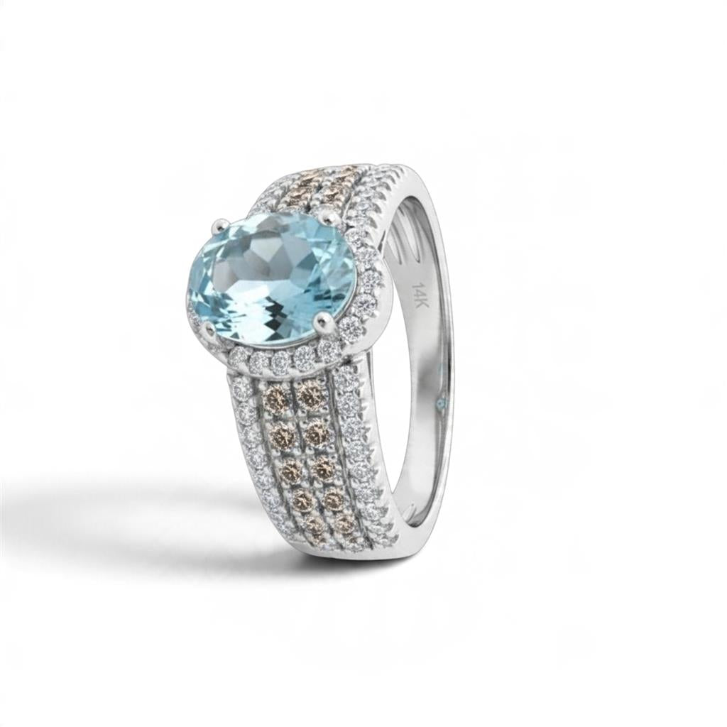 LeVian 14KT White Gold Aquamarine & Chocolate Vanilla Diamond Ring