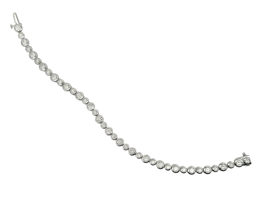 14K White Gold Alternating Size Bezel-Set Diamond Tennis Bracelet