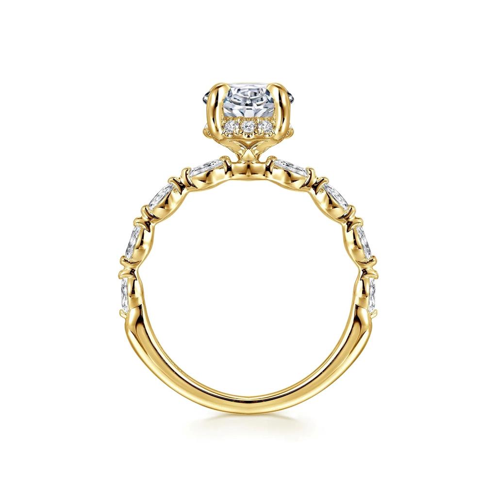 14K Yellow Gold Oval Hidden Halo Diamond Semi-Mount Engagement Ring