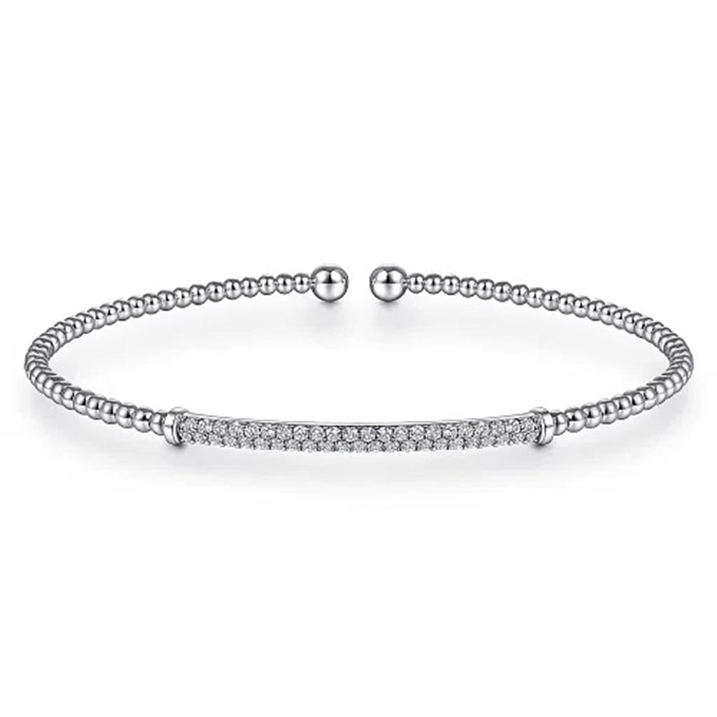 14K White Gold Bujukan Diamond Bar Split Bangle