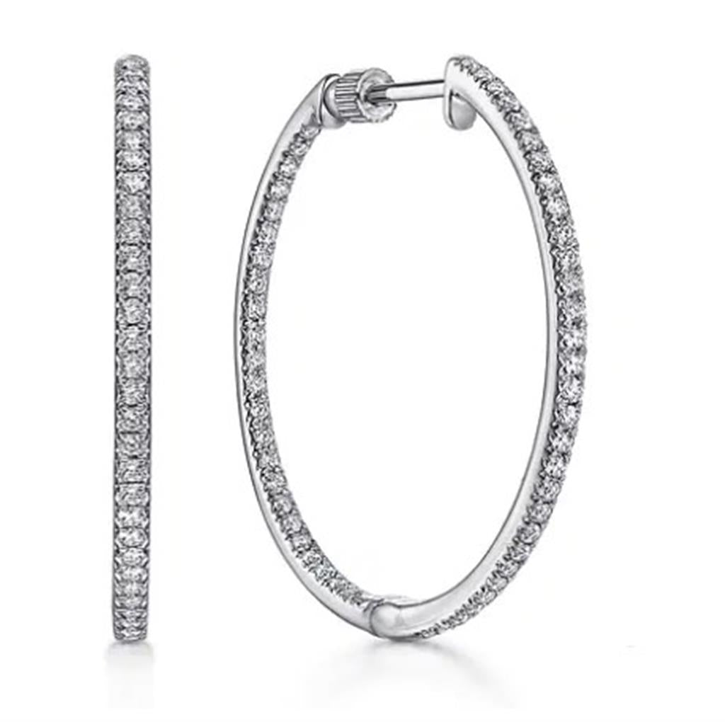 14kt White Gold 30mm Round In/Out Diamond Hoop Earrings – 0.75ct