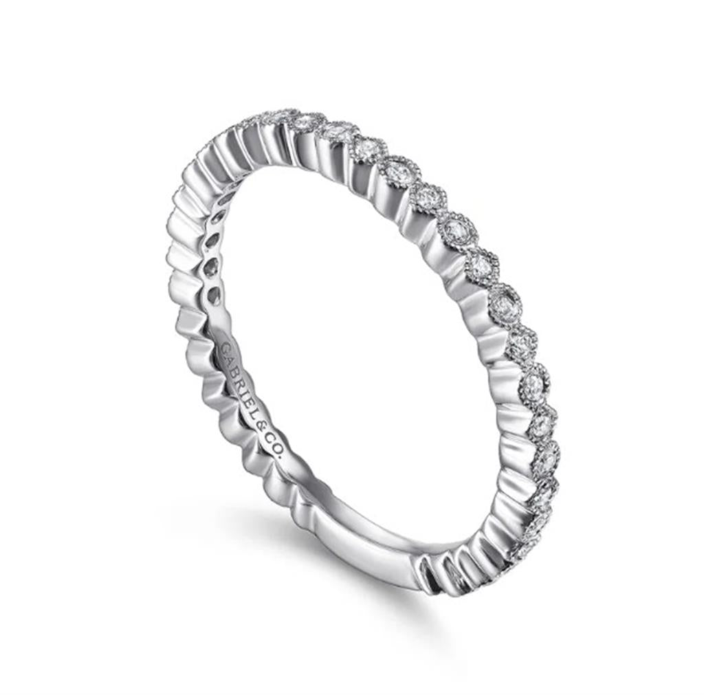 14KT White Gold Scalloped Diamond Wedding Band Designed By Gabriel and Co - side view