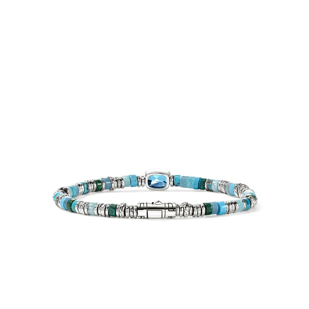 Sterling Silver 4mm Swiss Blue Topaz Heishi Beaded Bracelet – Size UM