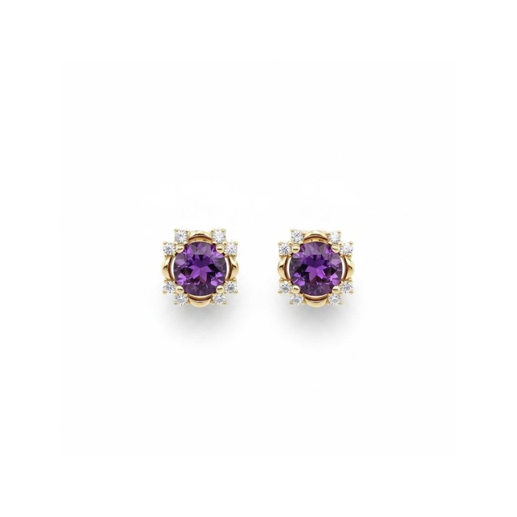 14K Yellow Gold Amethyst & Diamond Accented Stud Earrings – 0.61ctw