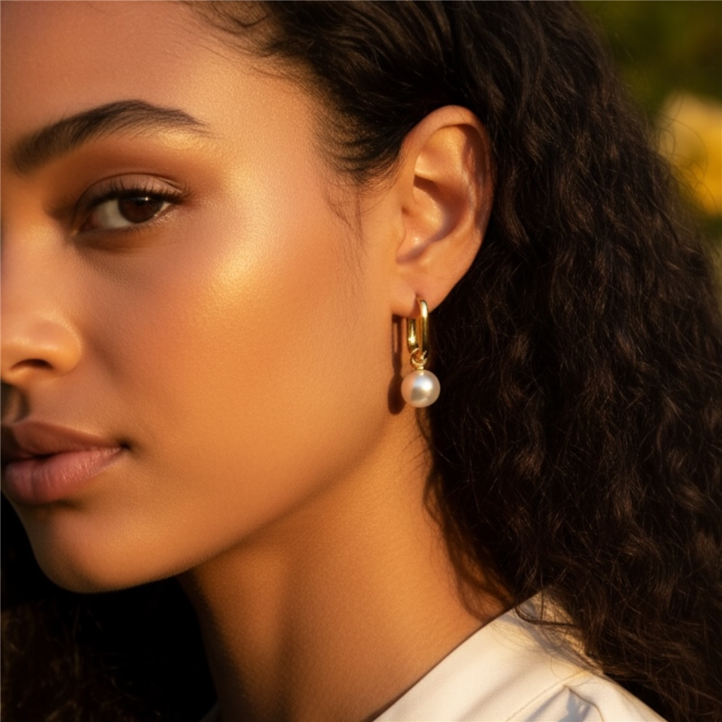 14Kt Yellow Gold Paperclip Pearl Dangle Earrings