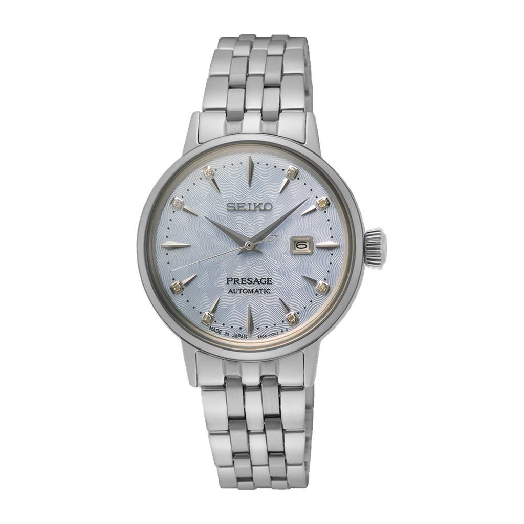 Seiko  Stainless Steel Light Blue Diamond Dial Presage Watch - SRE007