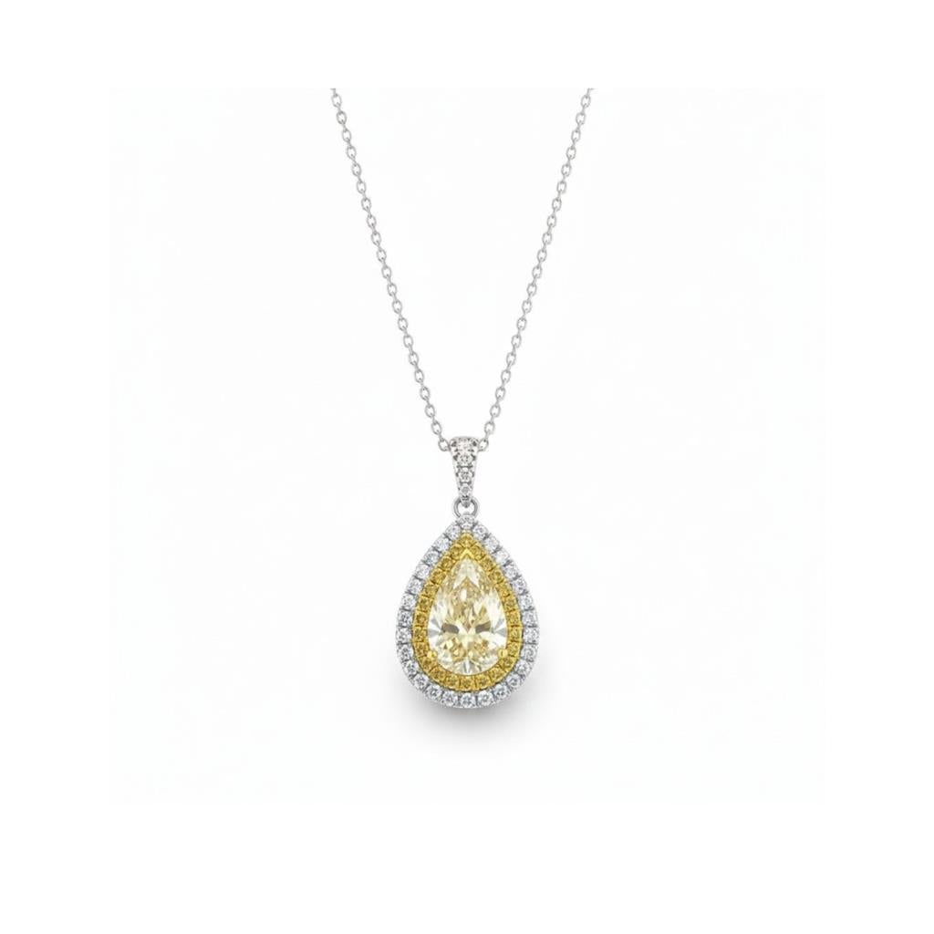 14kt Two-Tone Pear-Shaped Diamond Double Halo Pendant Necklace – 18"