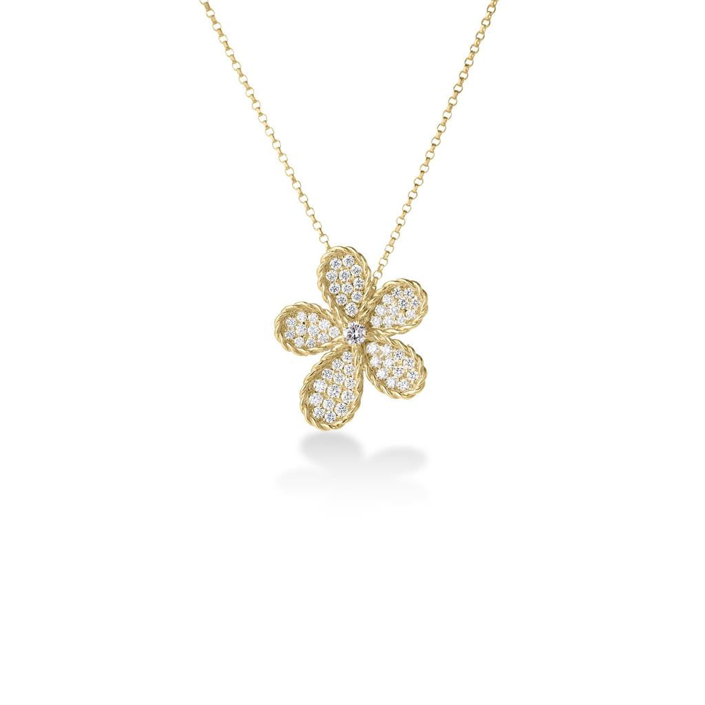 18K YELLOW GOLD JASMINE PAVE DIAMOND FLOWER NECKLACE