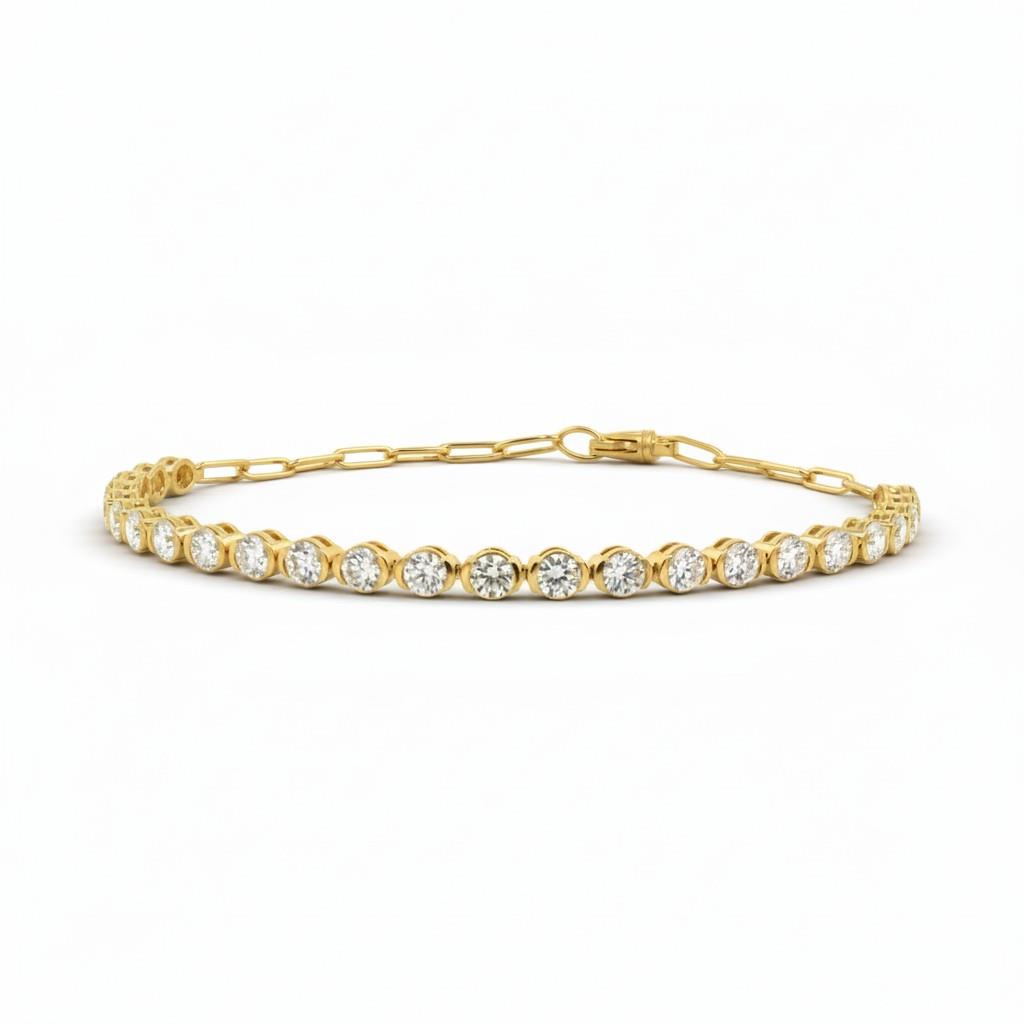 14K Yellow Gold Paperclip Chain & Half Bezel Diamond Tennis Bracelet