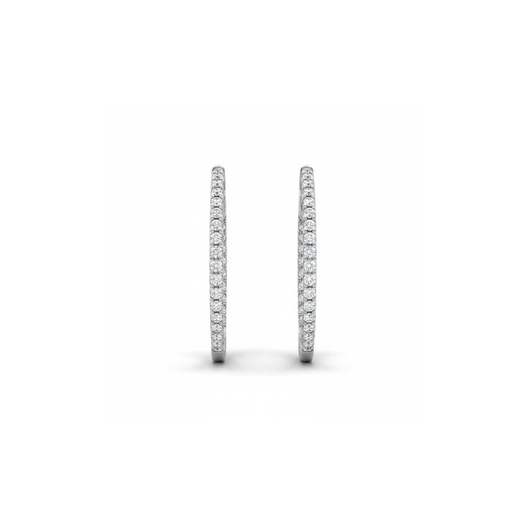 14K White Gold Oval In/Out Diamond Hoop Earrings | 0.25ct