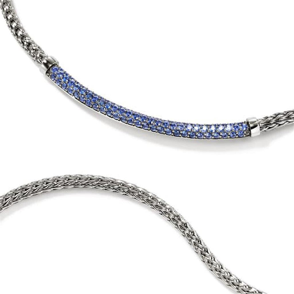 Sterling Silver Pavé Blue Sapphire Mini Chain Necklace