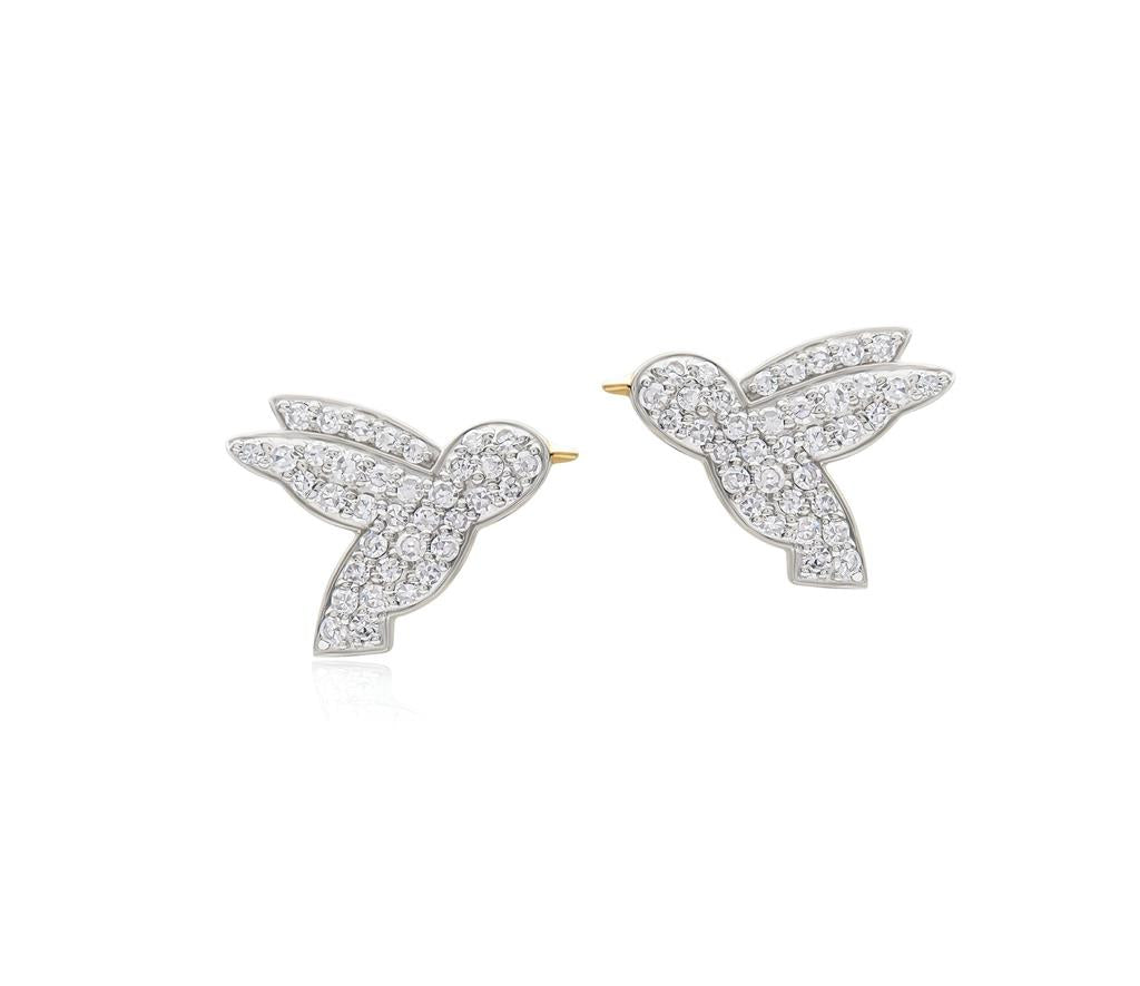 14kt Yellow Gold Diamond Petite Hummingbird Stud Earrings