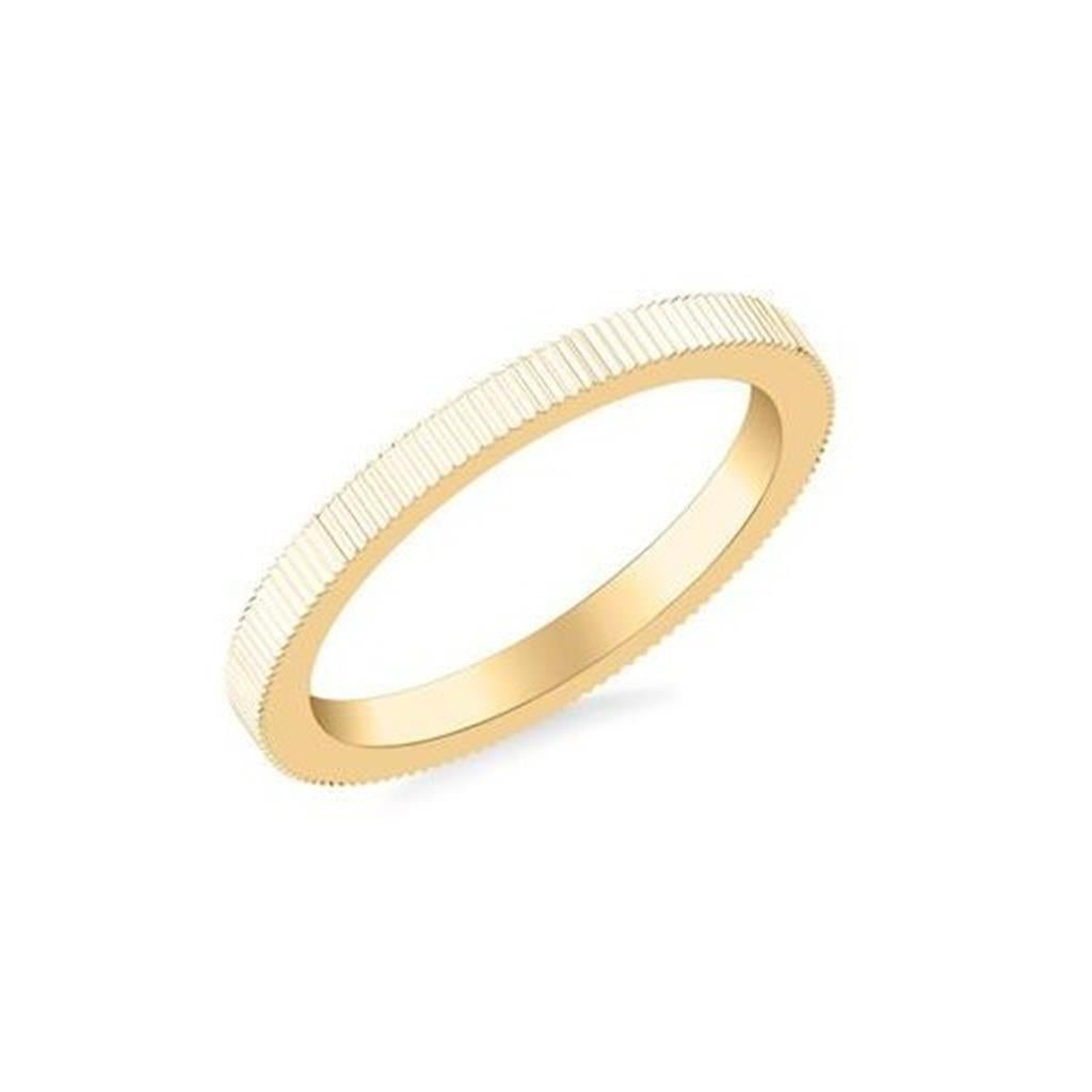 14kt Yellow Gold 2mm Vertical Channel Finish Flat Wedding Band – Size 6.5