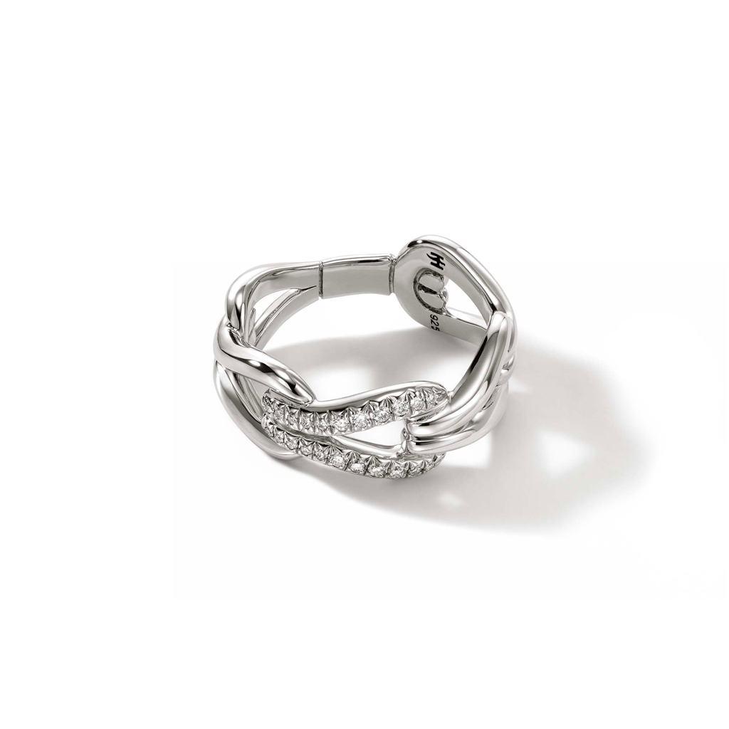 Sterling Silver Diamond Surf Link 8mm Ring