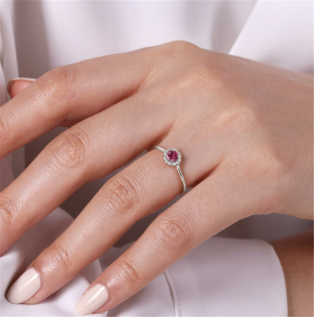14kt White Gold Pink Tourmaline & Diamond Halo Fashion Ring