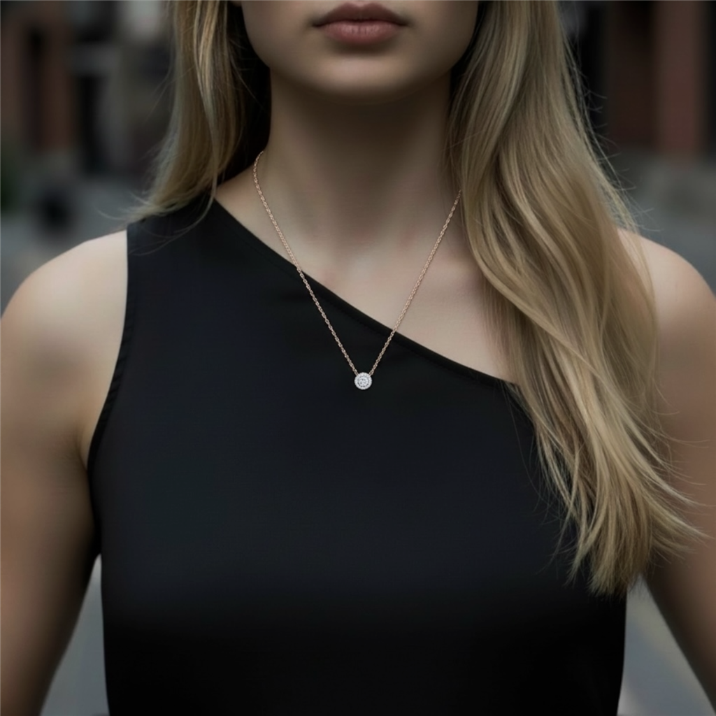 Eternity Rose Gold Round Diamond Halo Necklace I Brinker's Jewelers