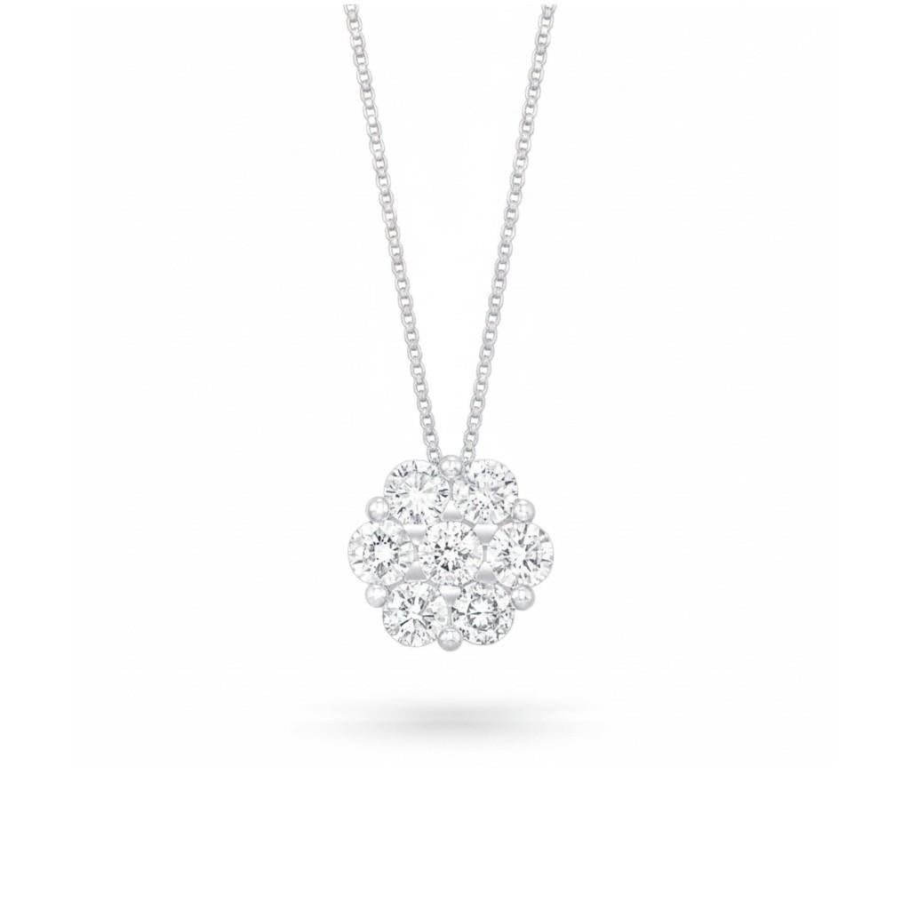 14kt White Gold Diamond Cluster Pendant Necklace – 18"