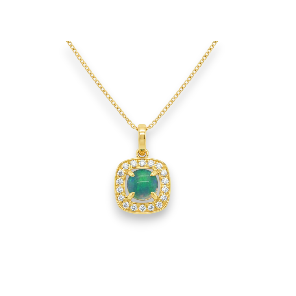14KT Yellow Gold Round Opal & Diamond Halo Pendant