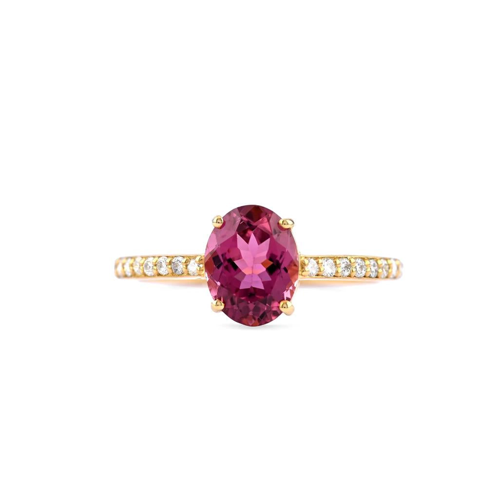 18kt Yellow Gold Diamond & Pink Tourmaline Ring
