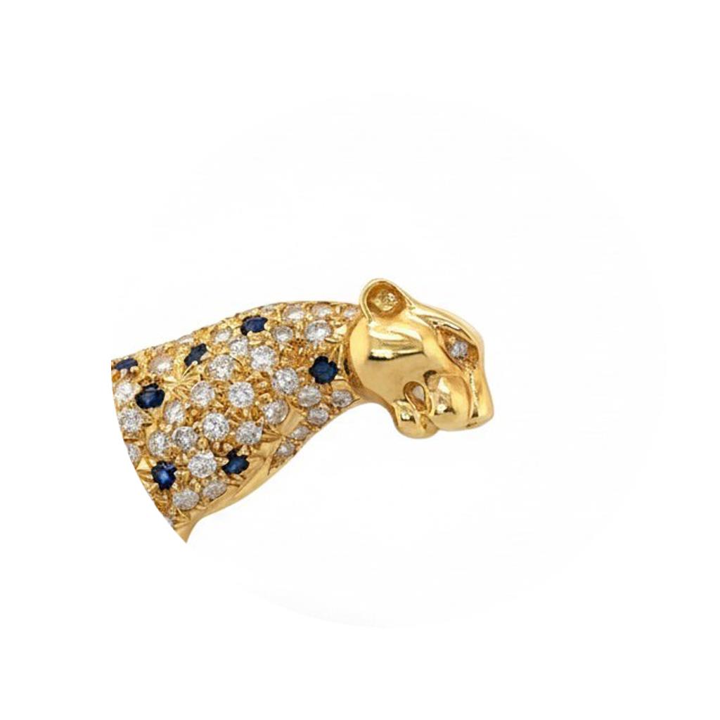 18K Yellow Gold Diamond & Blue Sapphire Cheetah Brooch