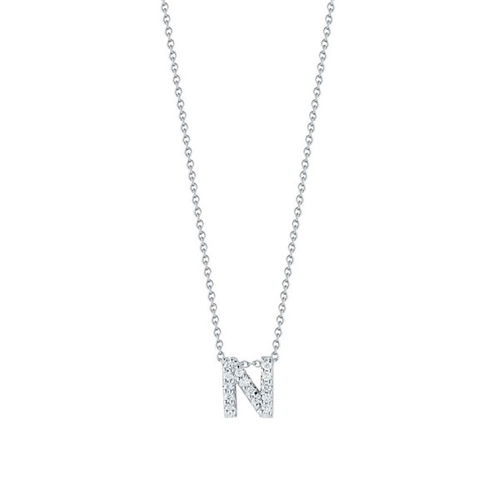 18K White Gold Initial "N" Diamond Pendant Necklace