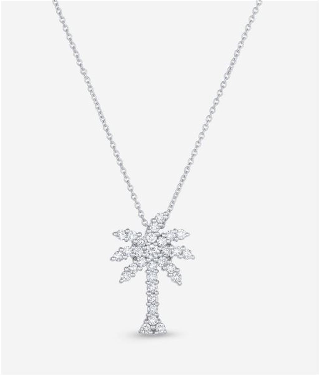 18kt White Gold Large Palm Tree Diamond Pendant