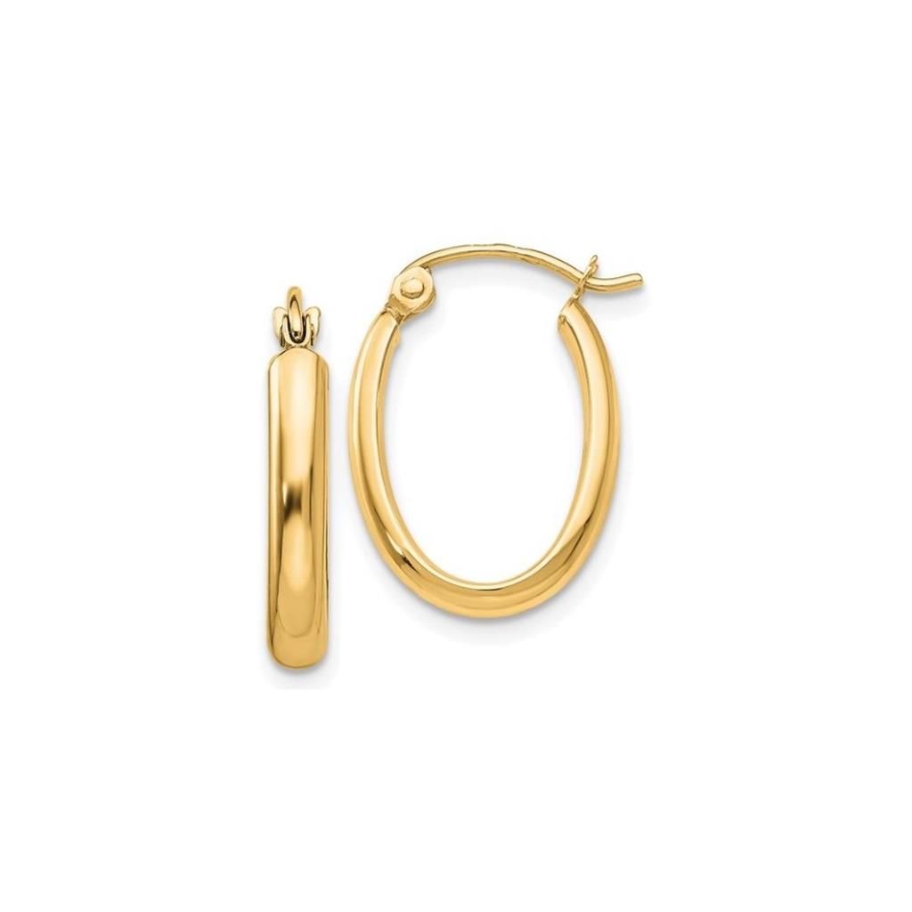 14K Yellow Gold 2.75mm Oval Tube Hoop Earrings
