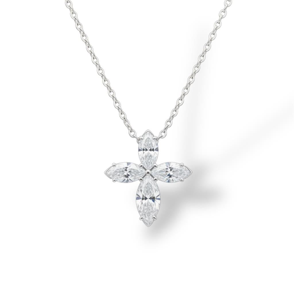 14kt White Gold L’Amour Crisscut® Diamond Cross Necklace
