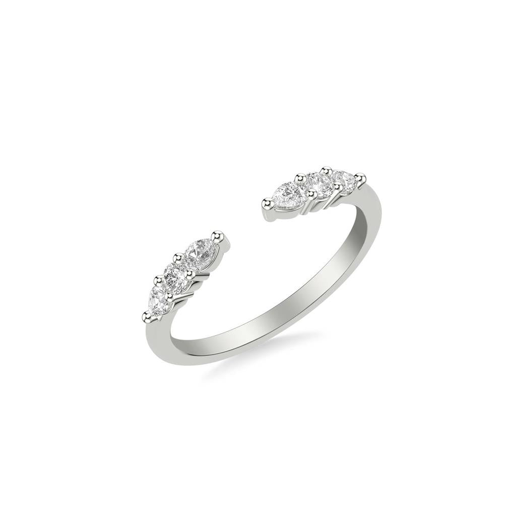 14kt White Gold Open Cuff Pear & Round Diamond Wedding Band – 0.30ct Total Diamonds | Size 6.5