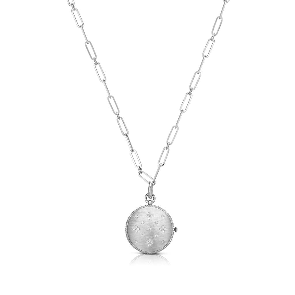 18kt White Gold Venetian Princess Diamond Satin Finish Locket Necklace – 0.38ct