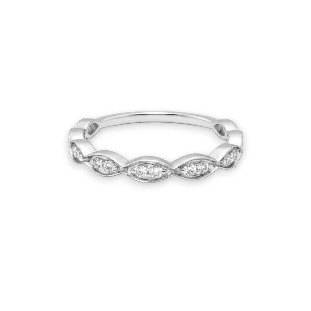 14kt White Gold Elongated Scalloped Diamond Stackable Band