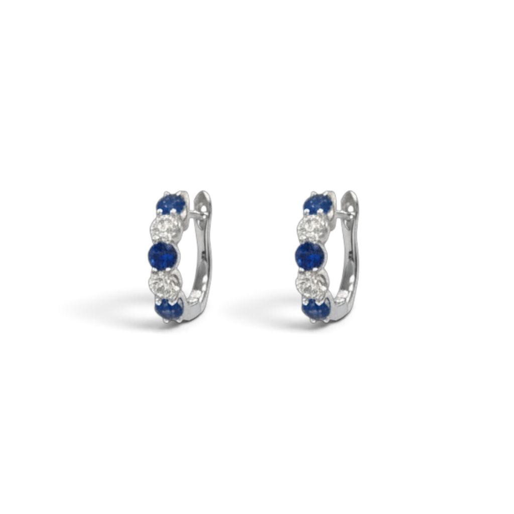 18KT White Gold Sapphire And Diamond Hoop Earrings