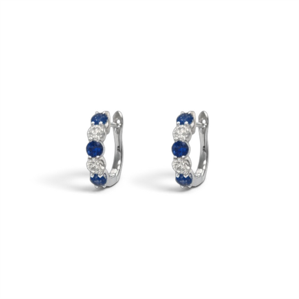 18KT White Gold Sapphire And Diamond Hoop Earrings