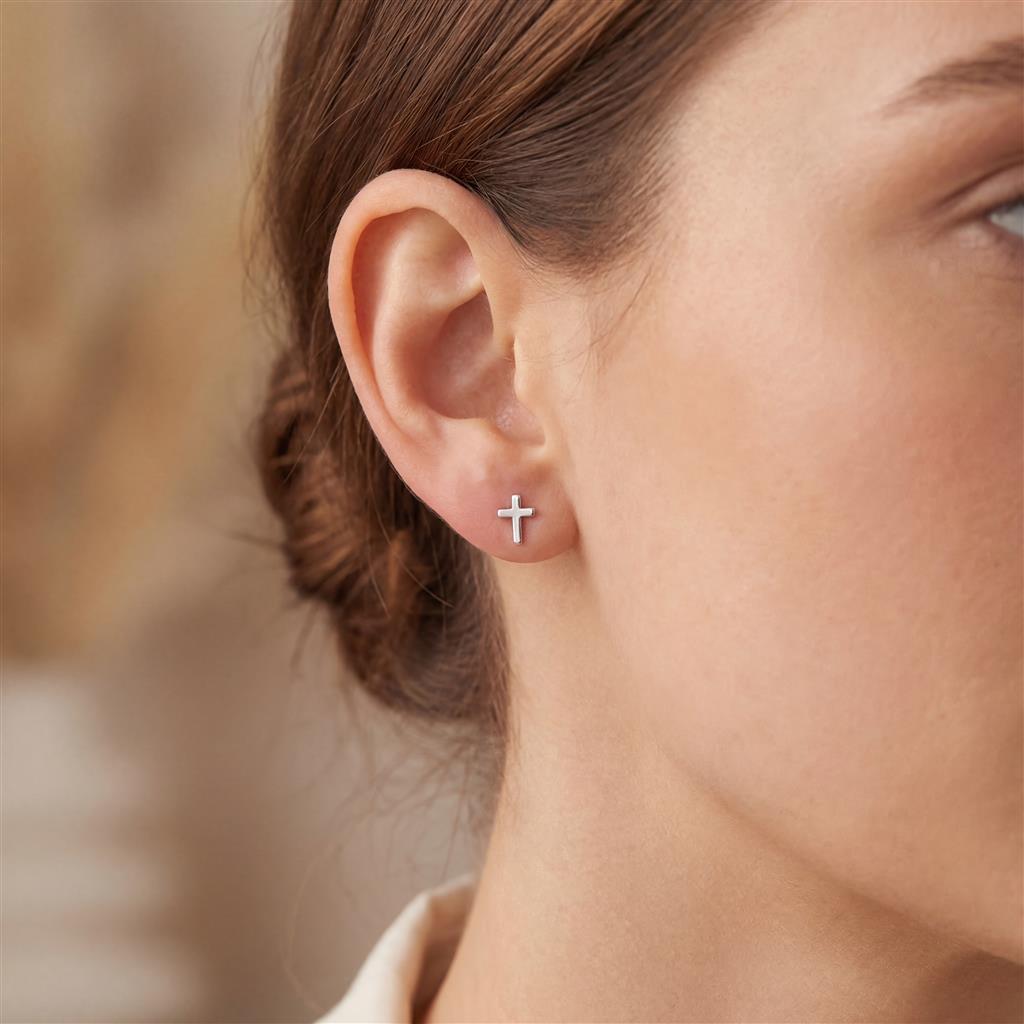 Sterling Silver 6x4mm Cross Stud Earrings