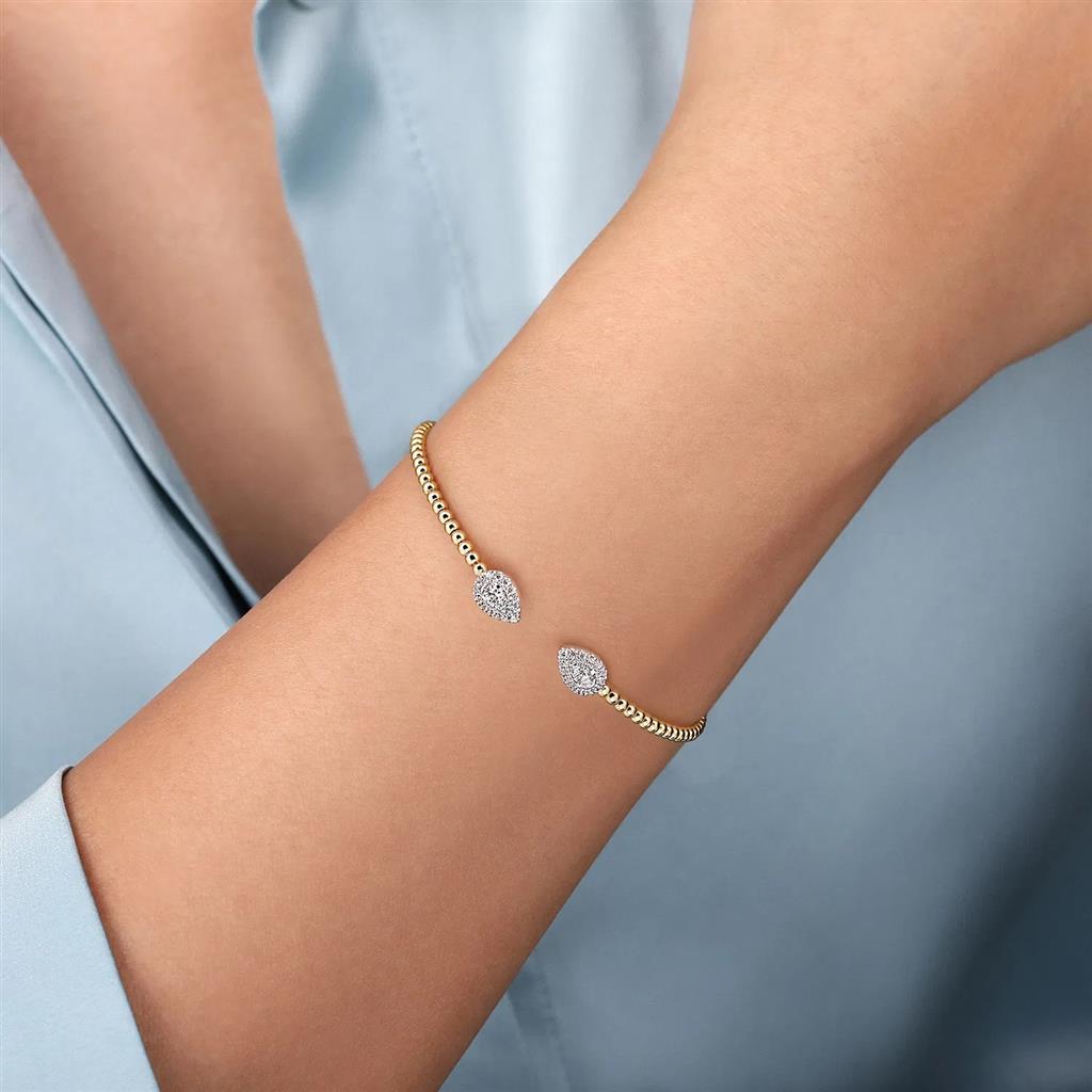 14kt Two-Tone Yellow & White Gold Diamond Halo Bangle Bracelet BG4774-57M45JJ
