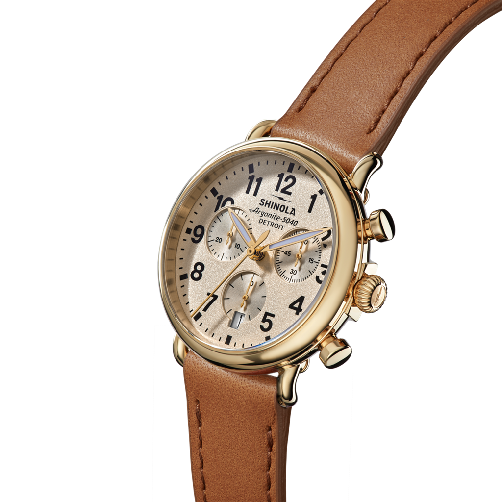 Shinola S0120315255 Runwell Chronograph 37mm Yellow Stainless Steel Cream Dial Leather