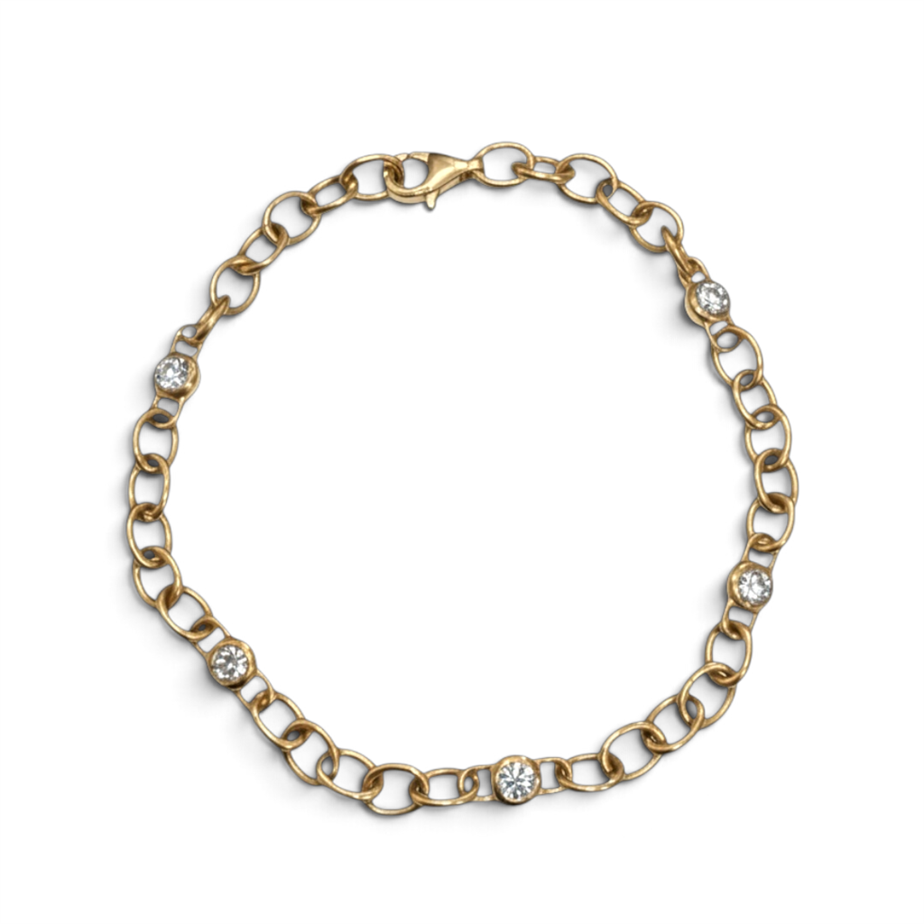 14KT Yellow Gold Diamond Bezel Link Bracelet