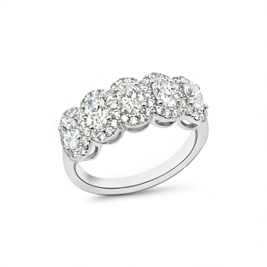 5-Stone Oval Diamond Halo Anniversary Band - side view