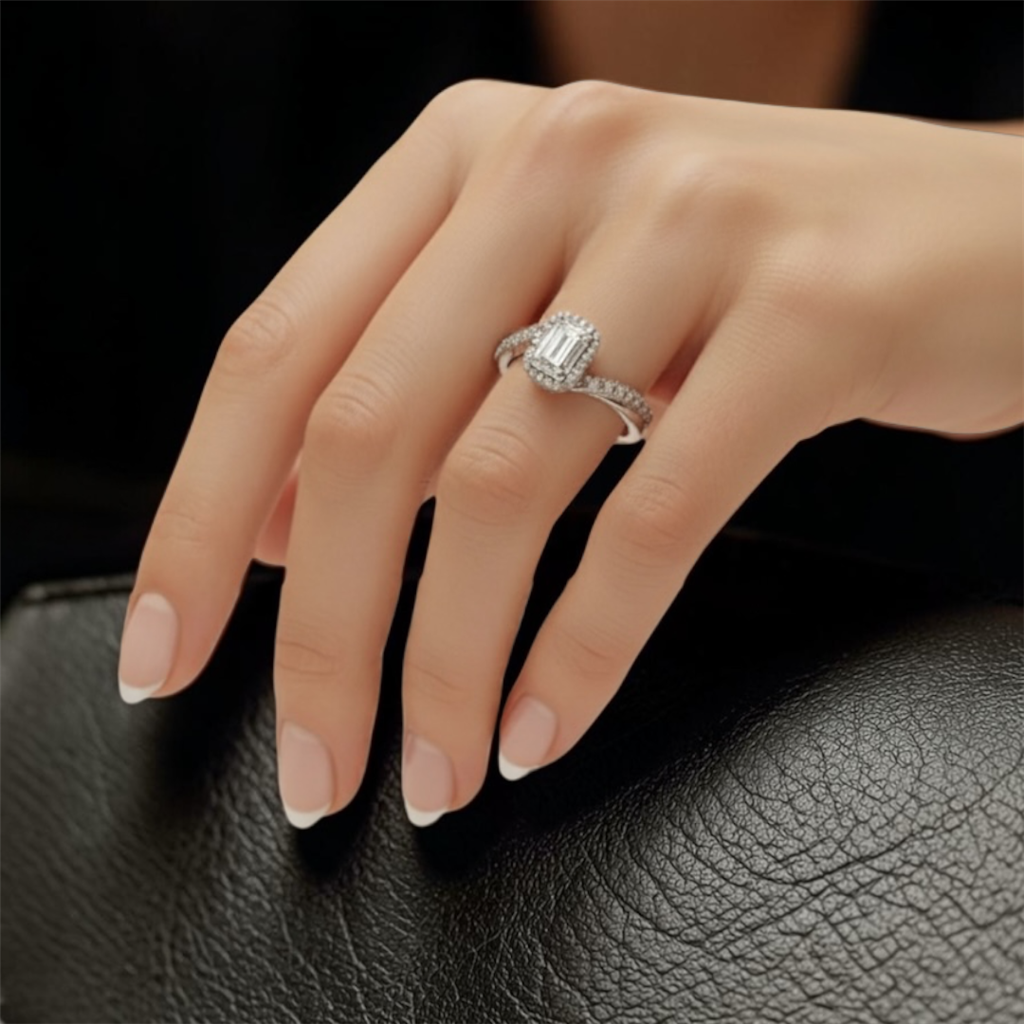 Eternity Emerald Cut Diamond Halo Ring