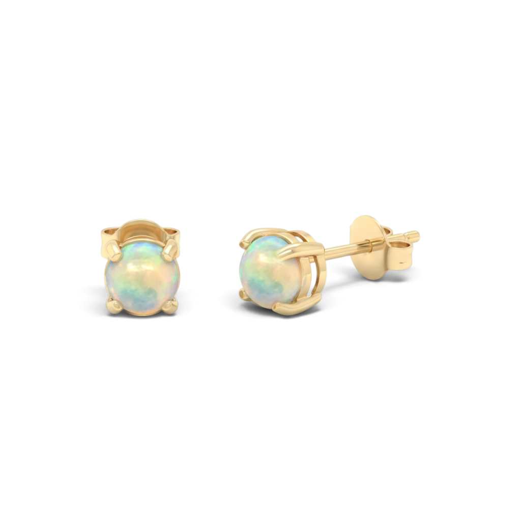 14KT Yellow Gold 5mm Round Ethiopian Opal 4-Prong Solitaire Stud Earrings