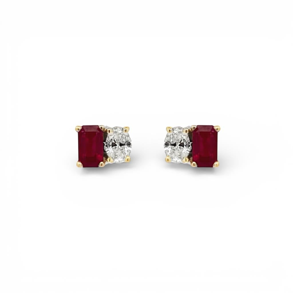 14KT Yellow Gold Ruby and Diamond Stud Earrings