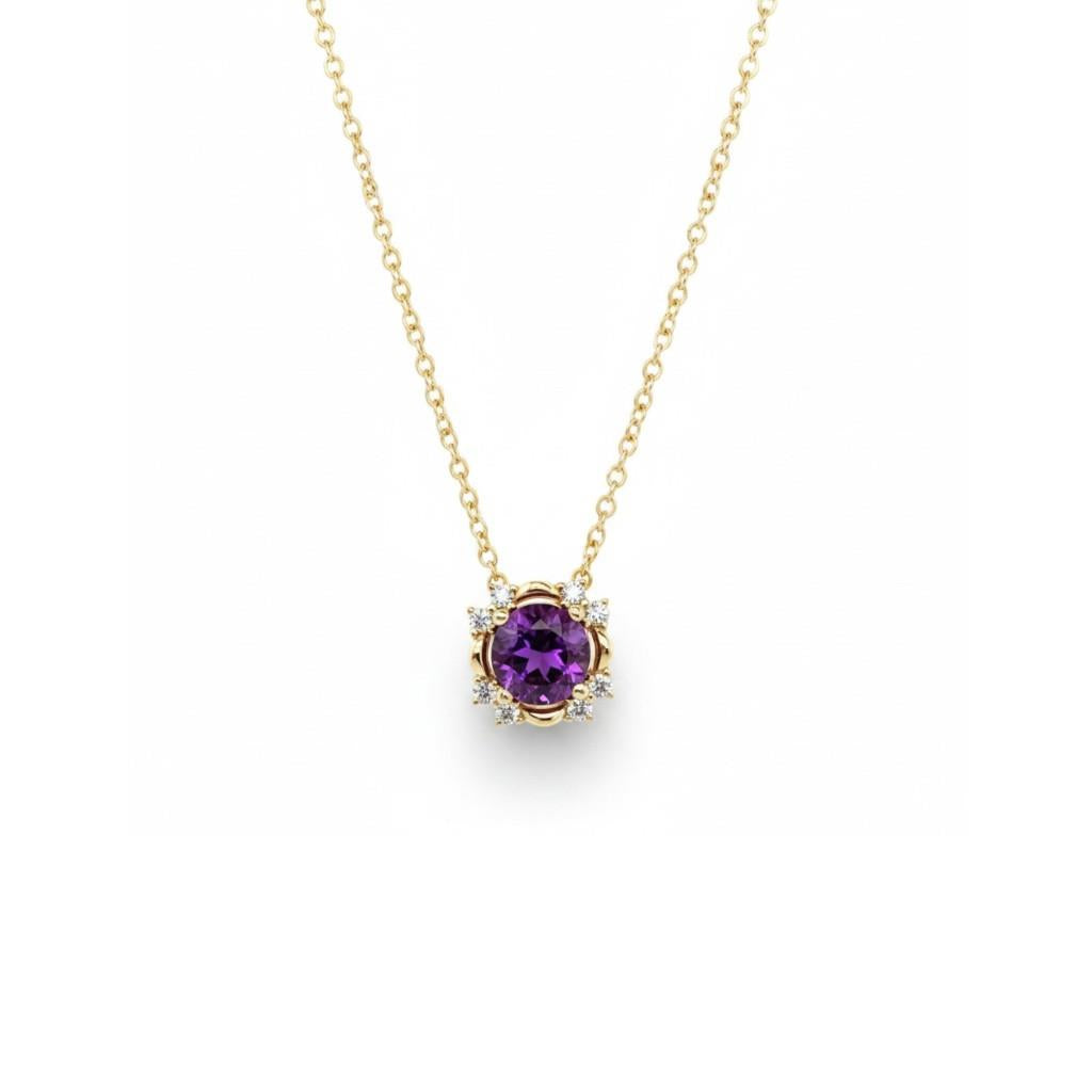 14K Yellow Gold Amethyst & Diamond Necklace – 0.40ctw, 16–18"