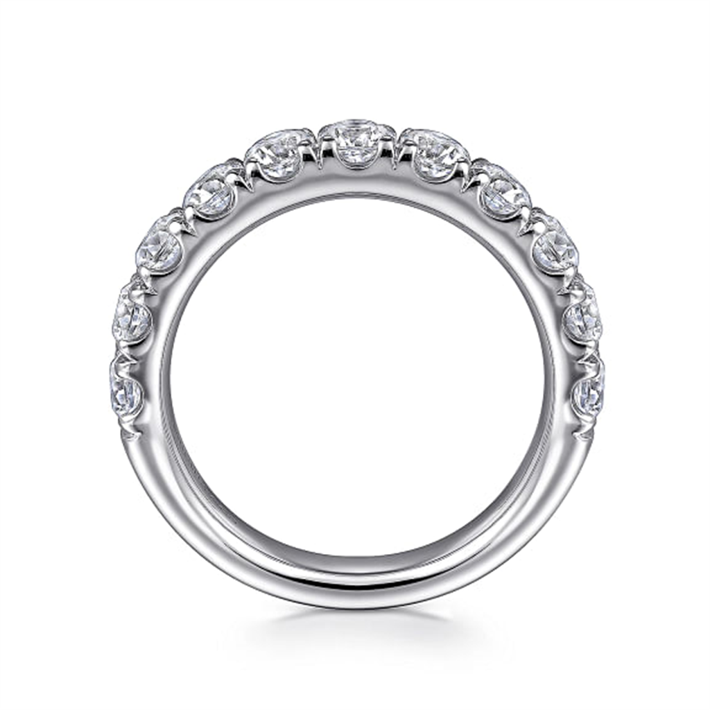 14K White Gold 11 Stone French Pave Set Diamond Wedding Band - 1.5 ct