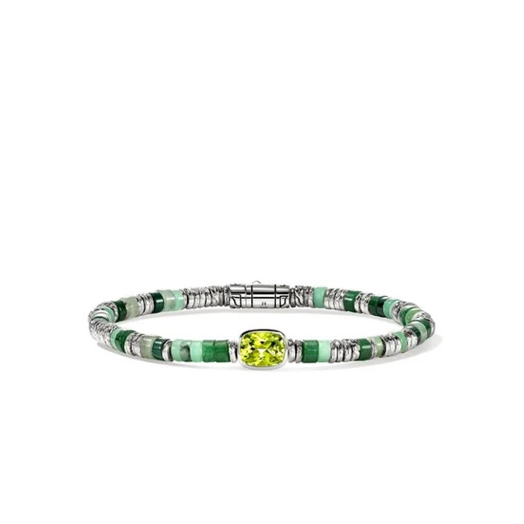 Sterling Silver 4mm Peridot Heishi Beaded Bracelet with Green Quartz, Green Aventurine, Chrysoprase, Malachite & Emerald – Size UM