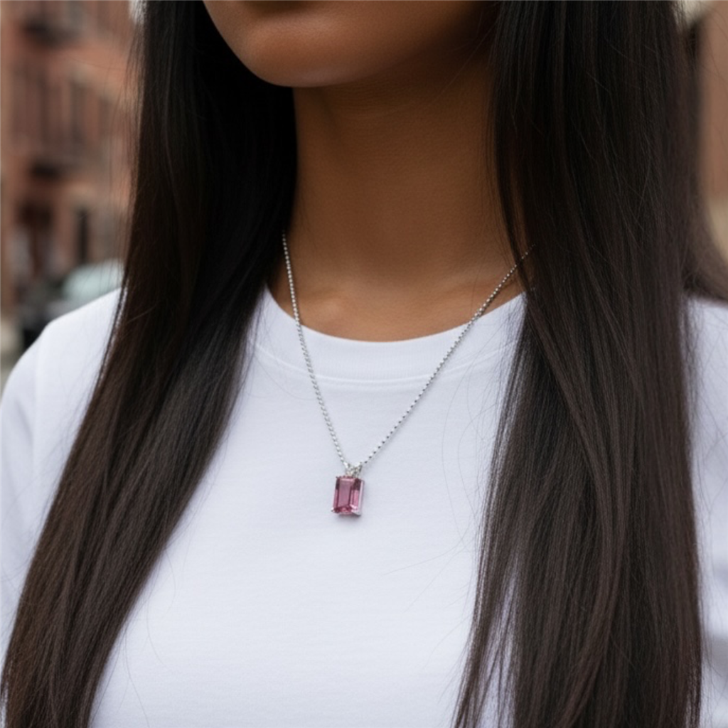 14KT White Gold Pink Tourmaline Pendant