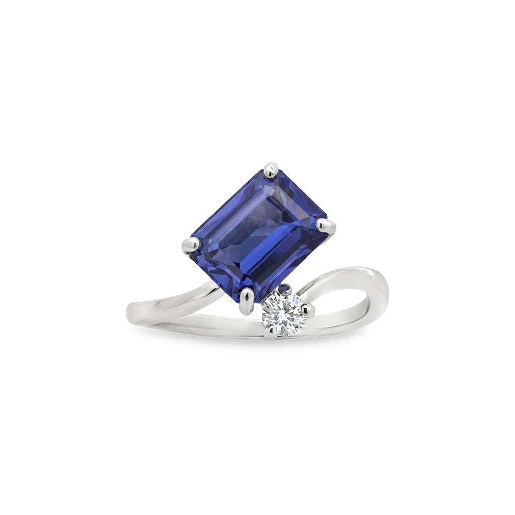 14K White Gold Tanzanite & Diamond Bypass Ring | 2.26ct