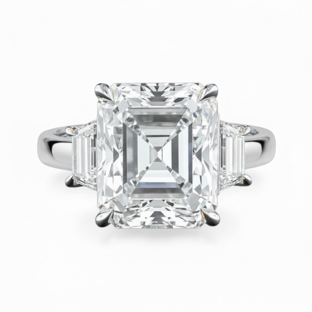Platinum 3 Stone Emerald Cut Diamond Engagement Ring