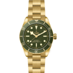 Luxurious Tudor watch with gold case, deep green dial, and durable design for collectors.